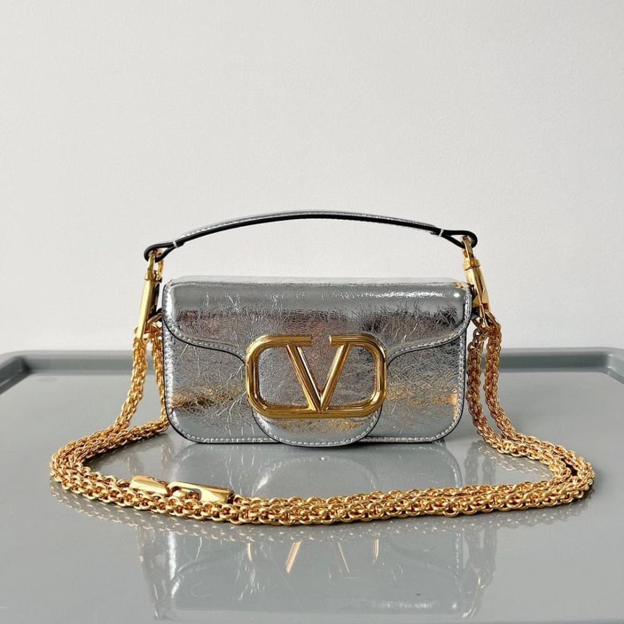 SMALL VALENTINO GARAVANI LOCÒ METALLIC CALFSKIN SHOULDER BAG