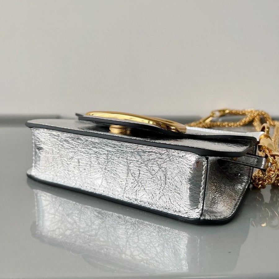 SMALL VALENTINO GARAVANI LOCÒ METALLIC CALFSKIN SHOULDER BAG