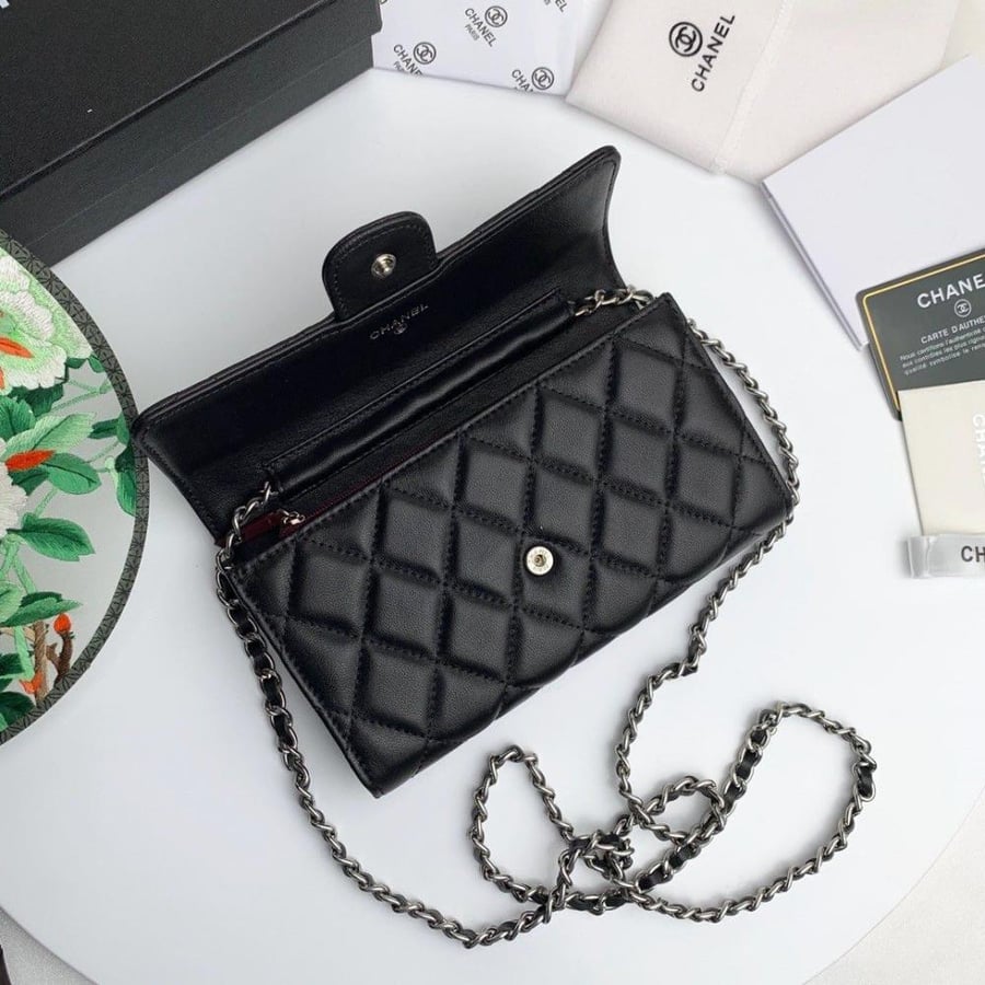 Lambskin Classic Long Flap Wallet on Chain