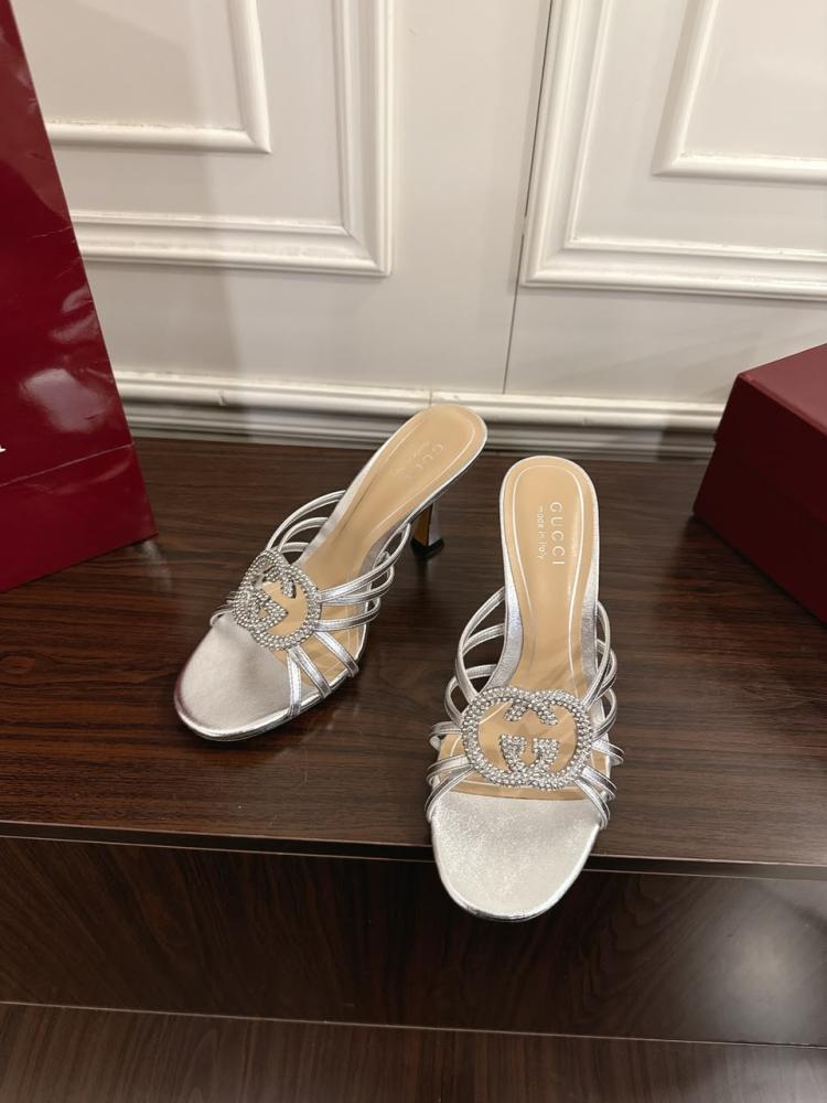 Crystal GG 85 Sandals in Metallic Leather