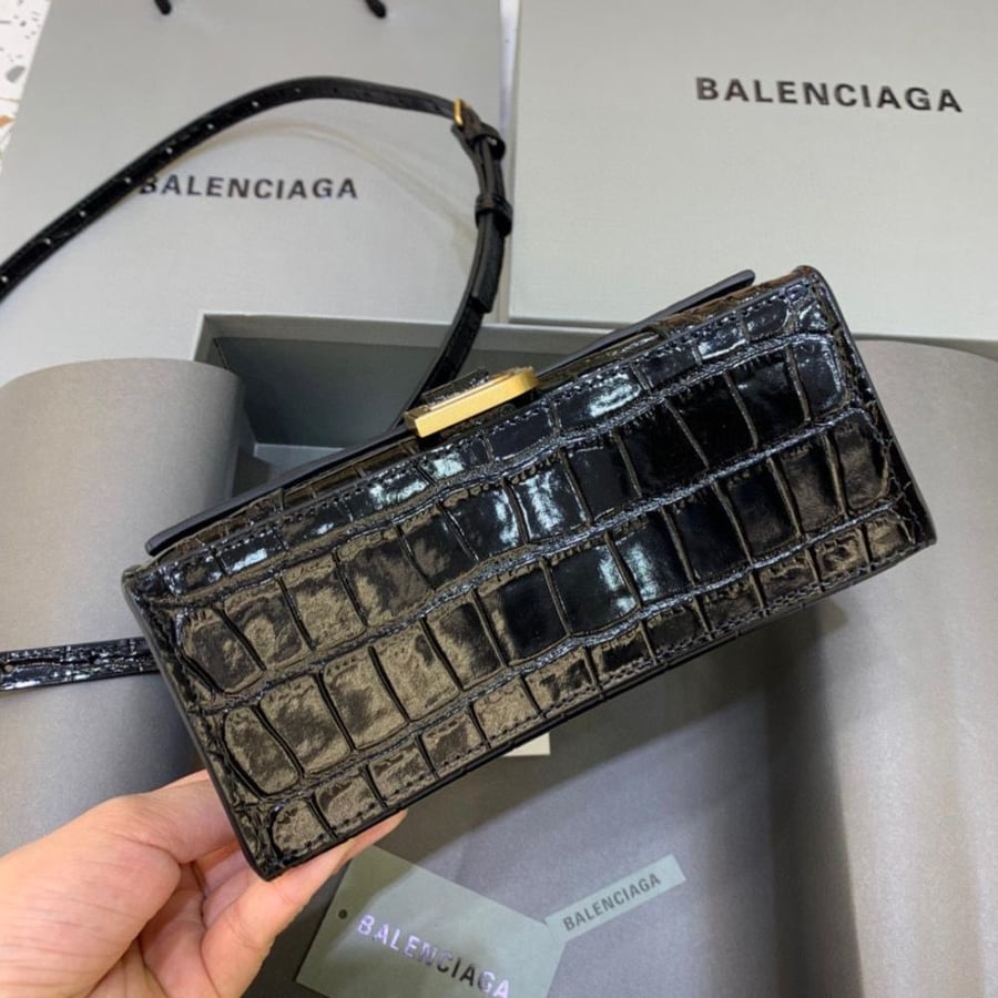 Hourglass XS croc-effect leather tote