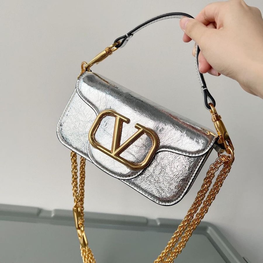 SMALL VALENTINO GARAVANI LOCÒ METALLIC CALFSKIN SHOULDER BAG