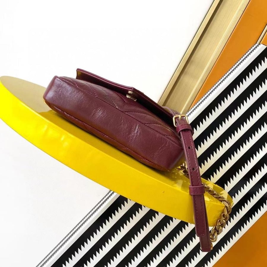 COLLEGE MINI CHAIN BAG IN SHINY CRACKLED LEATHER