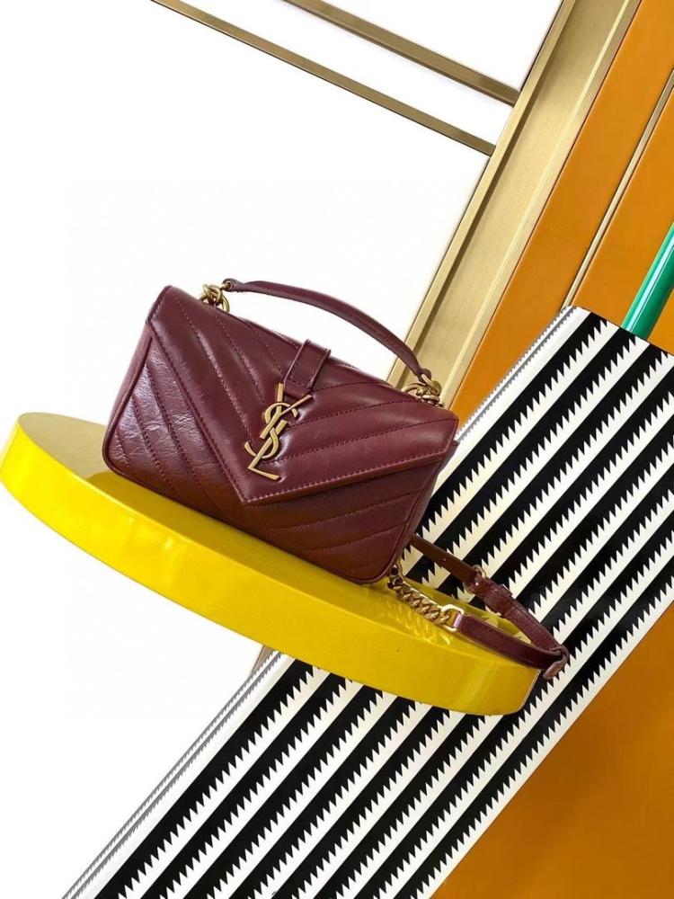 COLLEGE MINI CHAIN BAG IN SHINY CRACKLED LEATHER