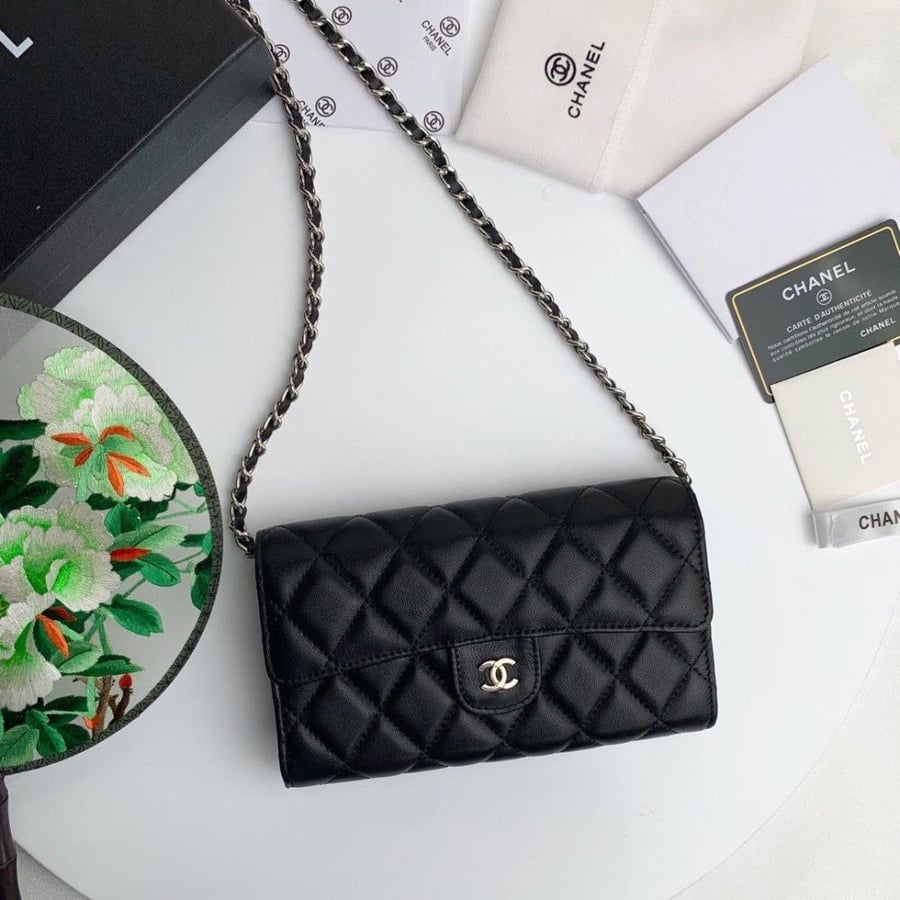 Lambskin Classic Long Flap Wallet on Chain