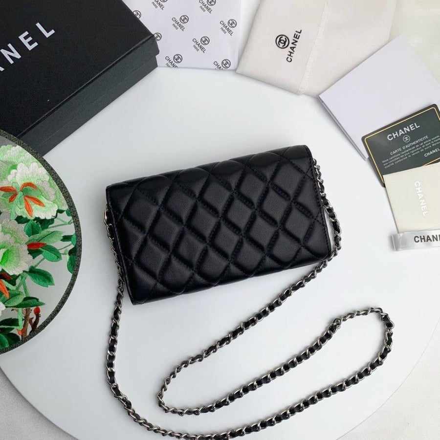 Lambskin Classic Long Flap Wallet on Chain