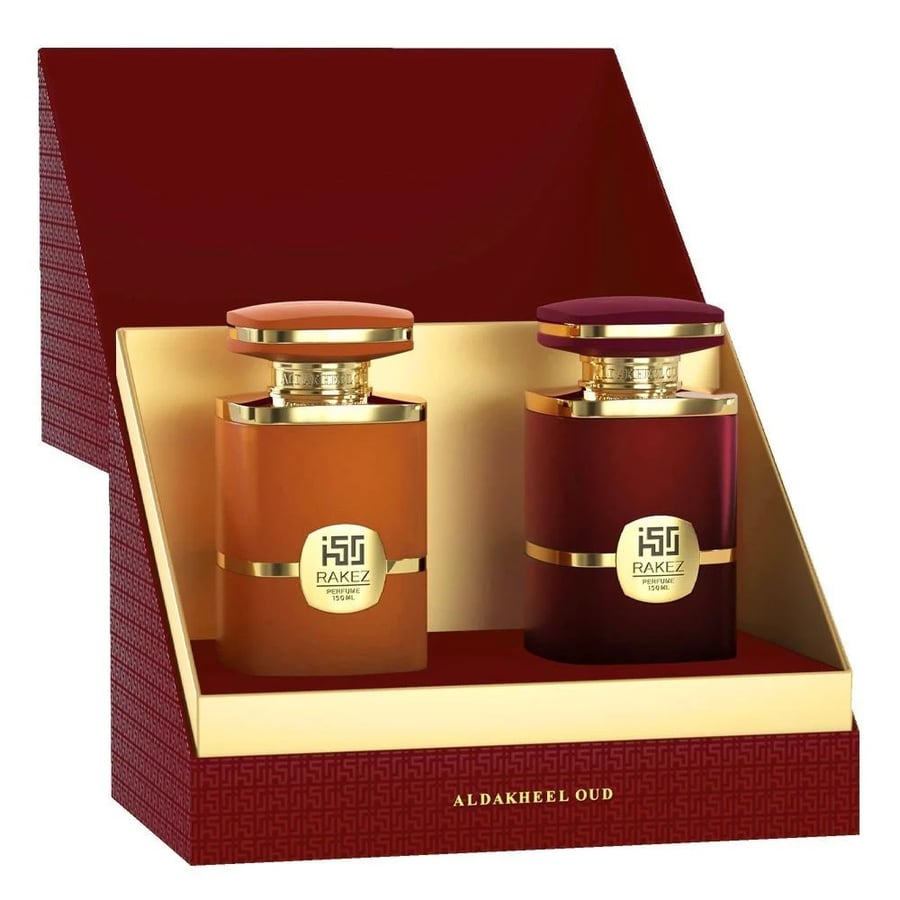مجموعة راكز عنابي+ كراميل عطور بخاخ 2*150مل