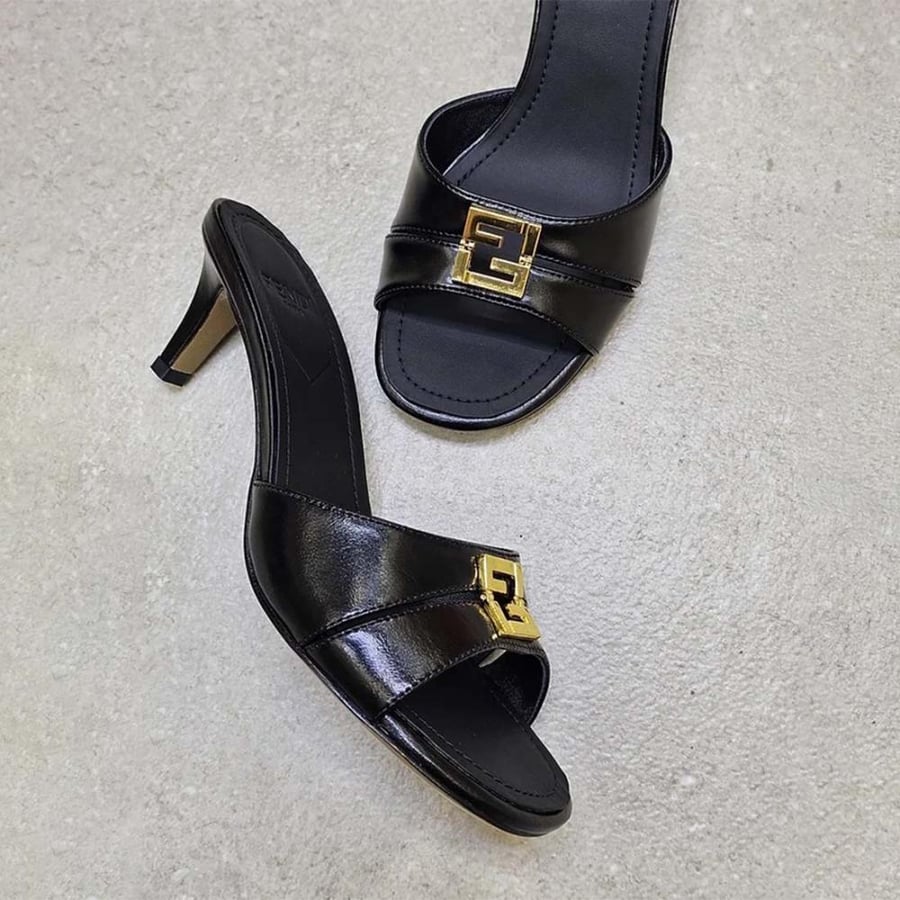 FENDI Ffold Logo Plaque Sandals