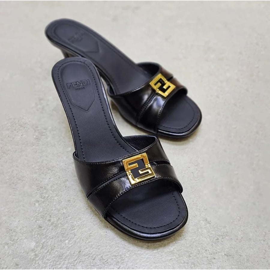 FENDI Ffold Logo Plaque Sandals