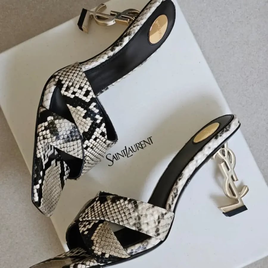 Saint Laurent Snakeskin Effect Crisscross Mules