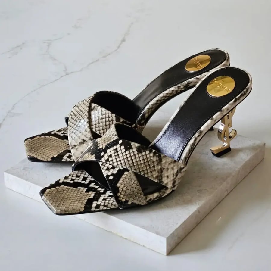 Saint Laurent Snakeskin Effect Crisscross Mules