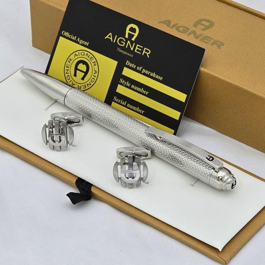 طقم هدايا AIGNER – قلم فاخر مع أزرار أكمام