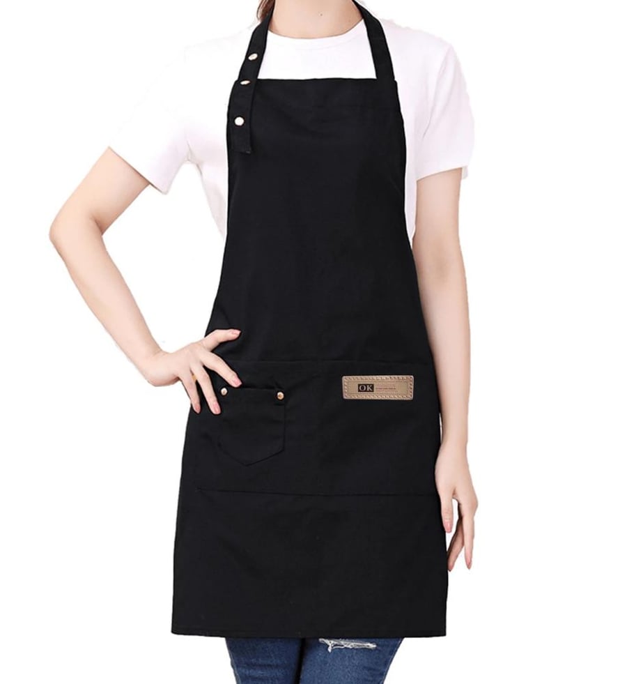 Waterproof Apron Large Unisex Black with Double Pockets