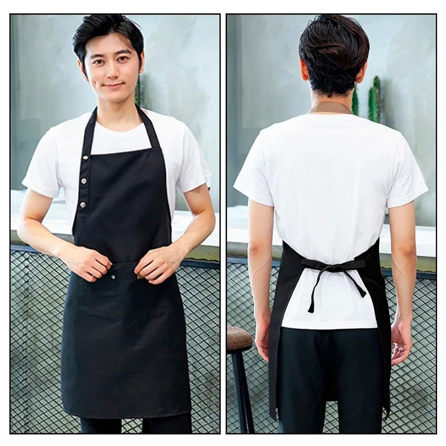 Waterproof Apron Large Unisex Black with Double Pockets