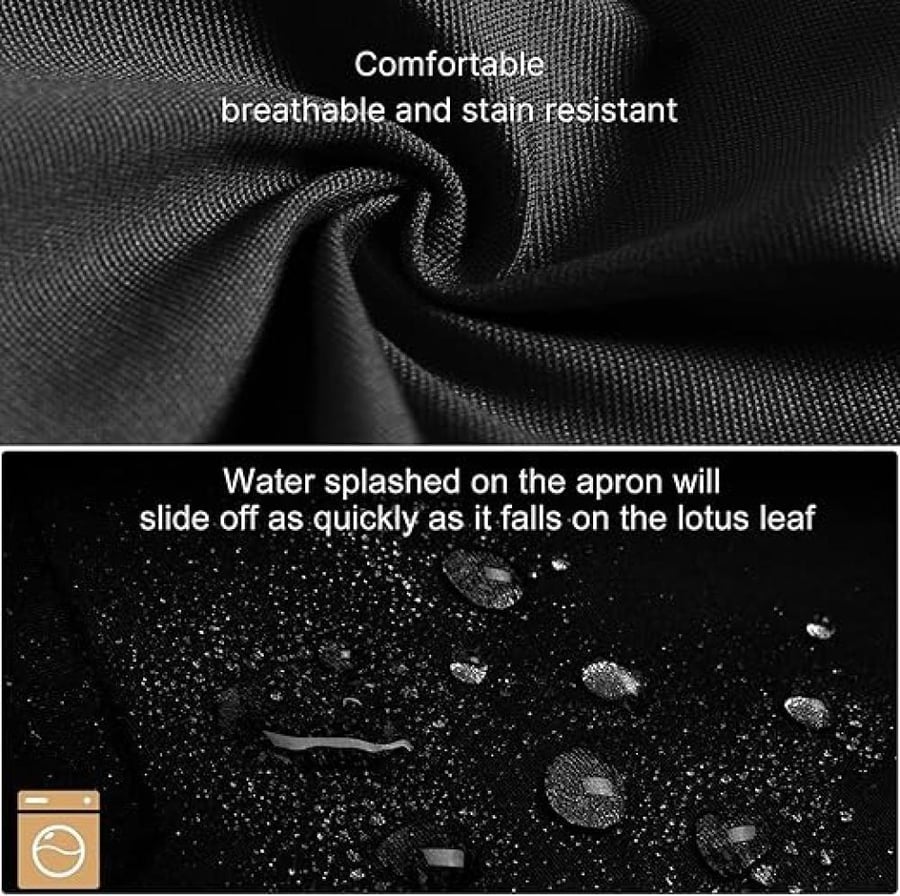 Waterproof Apron Large Unisex Black with Double Pockets