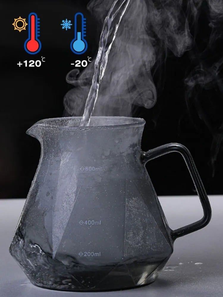 إبريق قهوة زجاجي شكل ماسي 600 مل رمادي مدخن مقاس 02 مع غطاء لتحضير V60