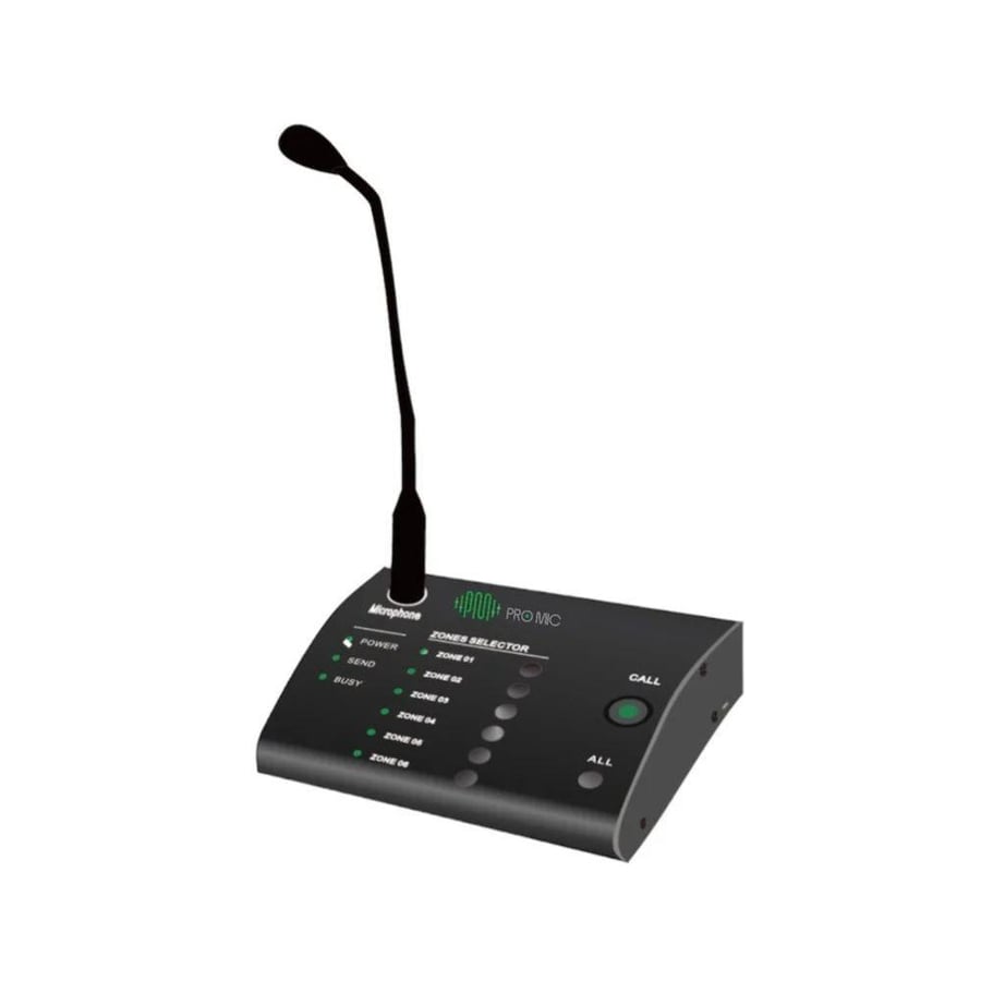 ميكروفون مكتبي نداء عن بُعد PM-500MR – تحكم في 6 مناطق صوتية عبر CAT6 حتى 300 متر | PROMIC
