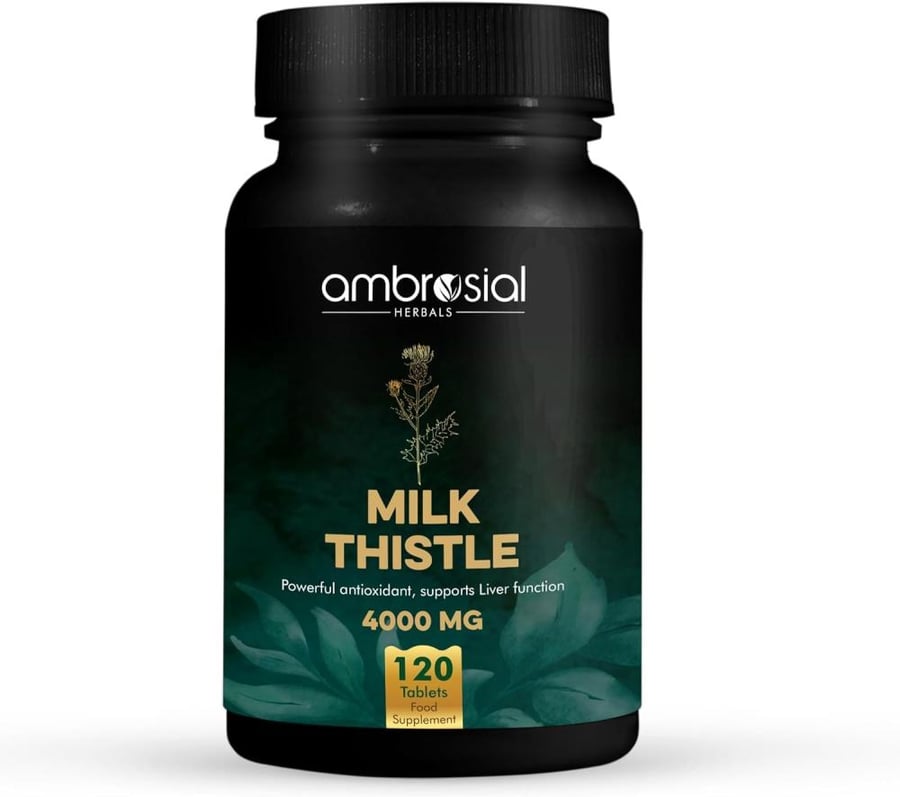 أمبروزيال هيربالز حليب الشوك ميلك ثيستل لدعم الكبد - Ambrosial Milk Thistle 4000mg - 120 Tablets