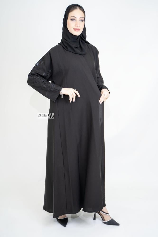 Quarter wide abaya linen fabric embroidery black on the sleeves BB127