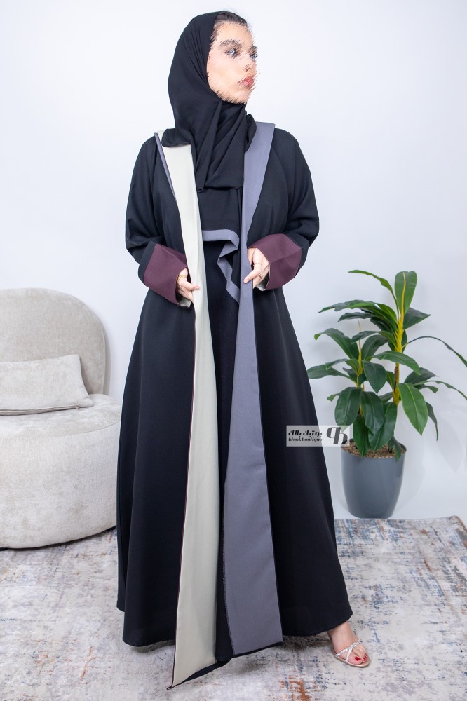 عباية نص كلوش كتان كلفة ٣ الوان رمادي وموف وبيج BB150