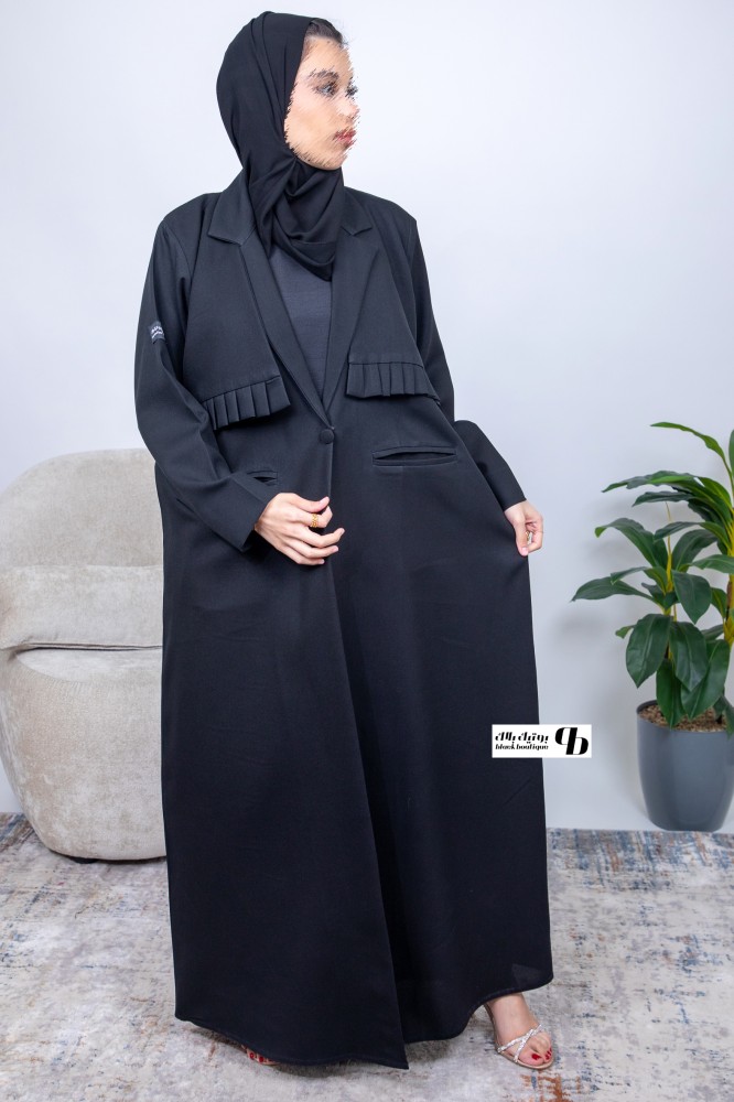 عباية كتان اسود كامل رسمية من الامام جيوب مخفية BB153