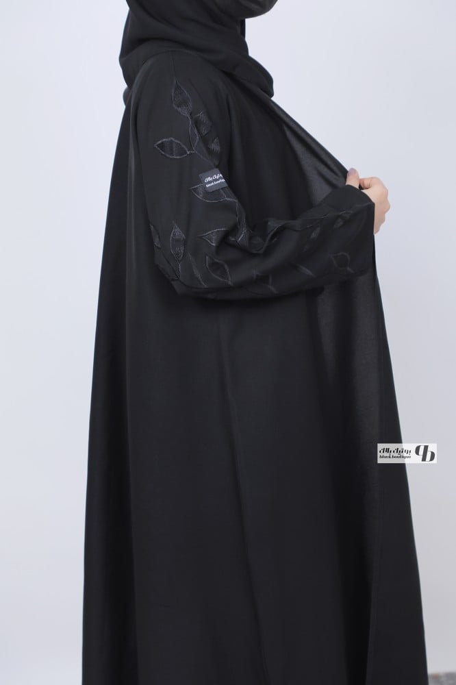 Quarter wide abaya linen fabric embroidery black on the sleeves BB127