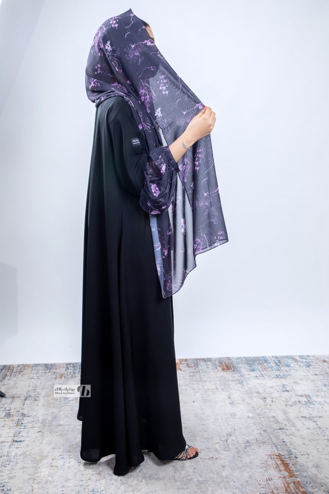 عباية نص كلوش انترنت مع شيفون مشجر موف في الأكمام BB234