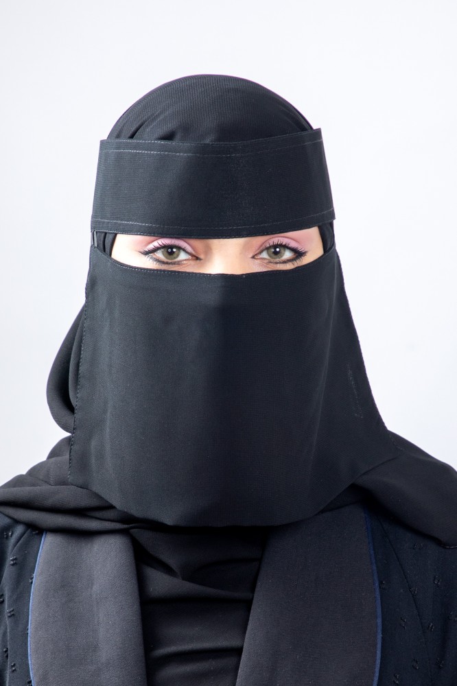 نقاب قماش ملكي مقاس قصير بمقوى وبدون مقوى من جنب خيطين BB239