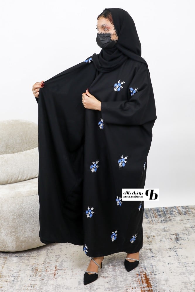 عبايه فراشه دبل فيس قماش العبايه كتان مطرز BB034