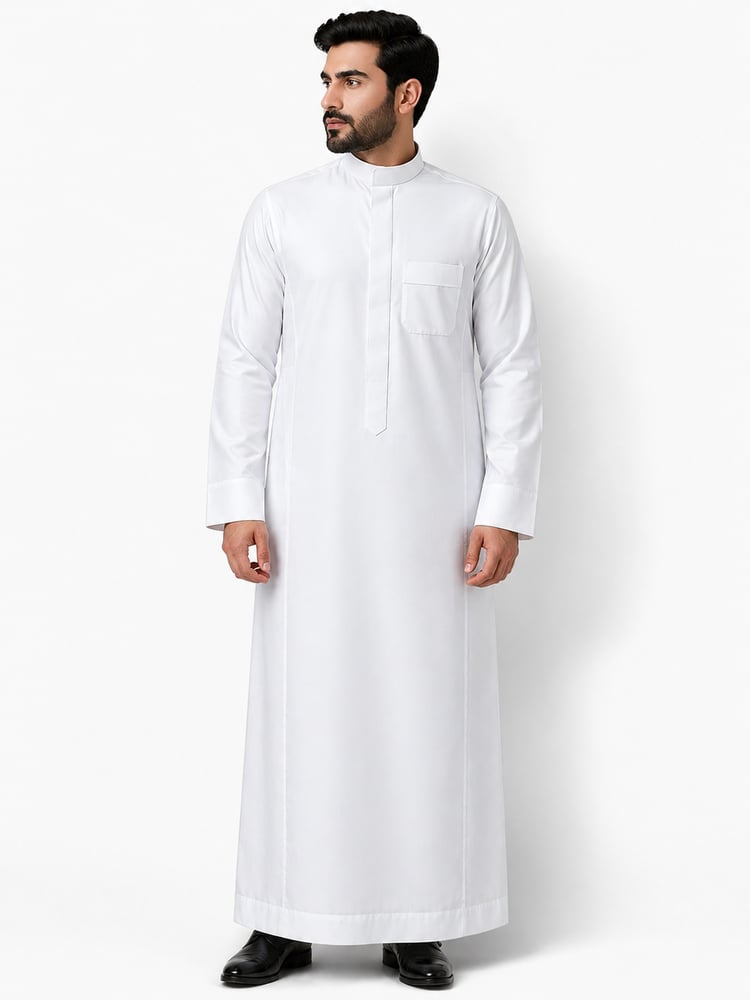 الدفه ثوب رجالي جاهز أبيض بسحاب