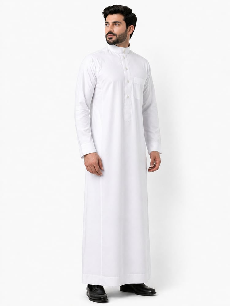 الدفه ثوب رجالي جاهز أبيض زرار
