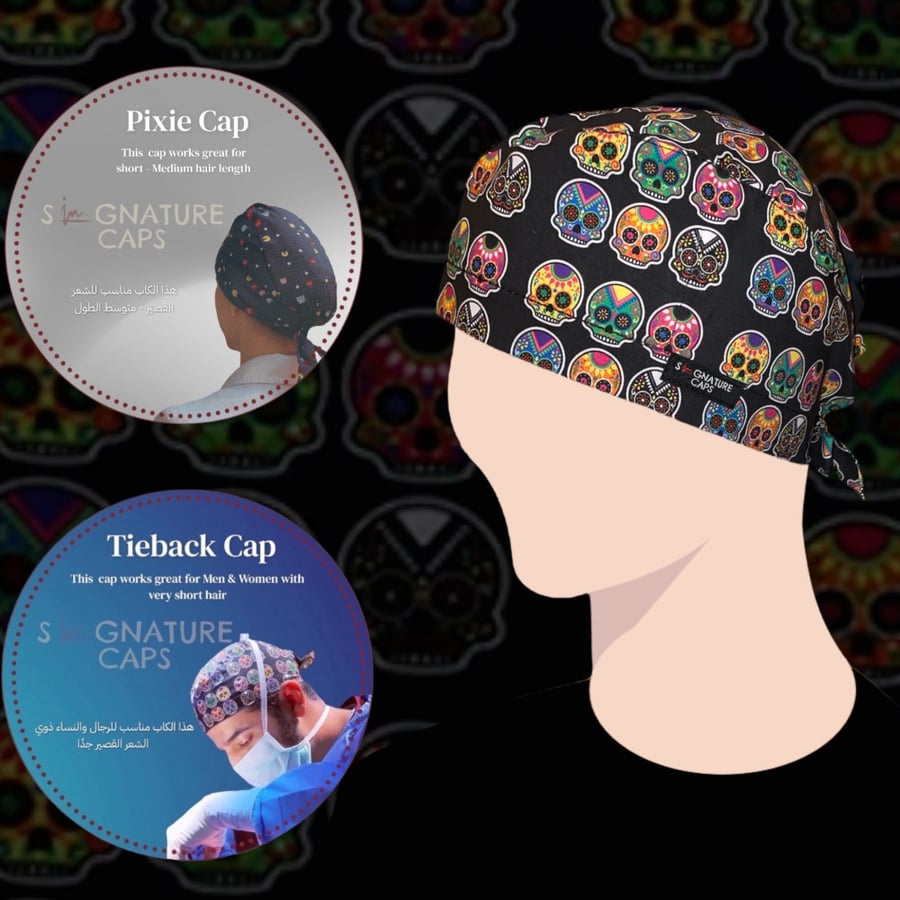 Surgical cap Colored skulls  "قبعة جراحية"