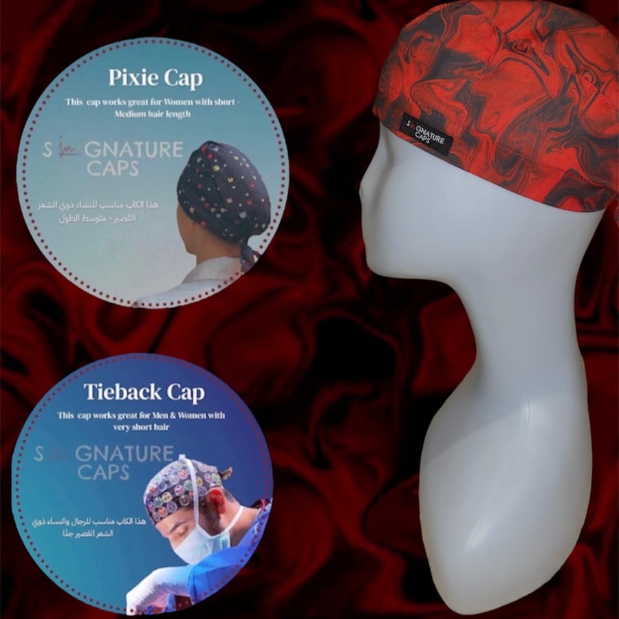 Red & Black Marble Surgical Cap