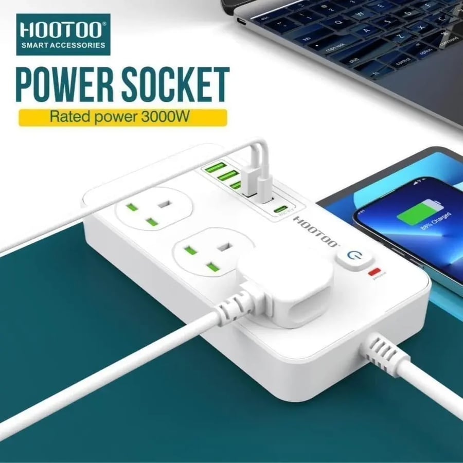 توصيلة كهرباء 3 مقابس مع منافذ USB و مدخلين PD من هوتو