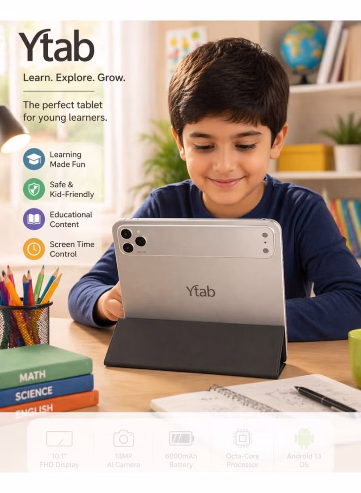 جهاز Y90PRO اللوحي للأطفال بشاشة 10.1 بوصة مع مجموعة ملحقات كاملة - لو
