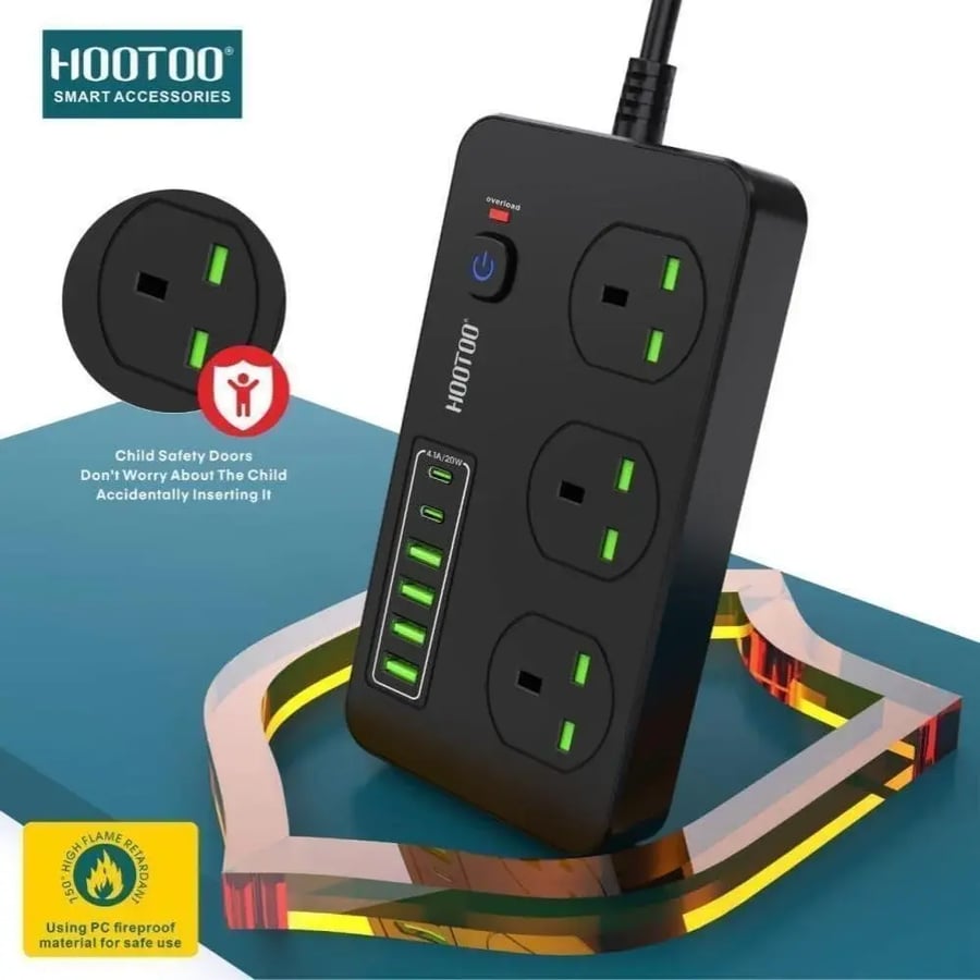 توصيلة كهرباء 3 مقابس مع منافذ USB و مدخلين PD من هوتو