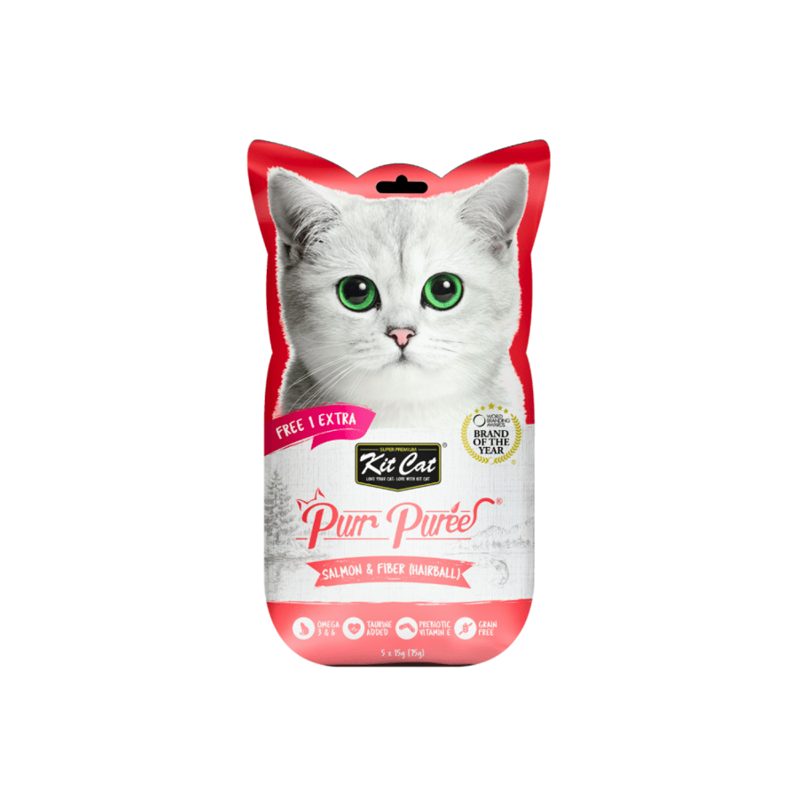 مكافآت قطط كت كات سالمون والياف للعناية بكرات الشعر Kit Cat Purr Puree Plus+ Salmon & Fiber (Hairball)