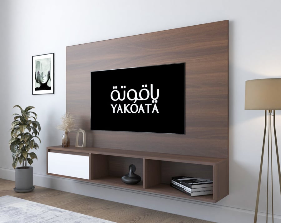 طاولة تلفزيون معلقة خشب لون بني