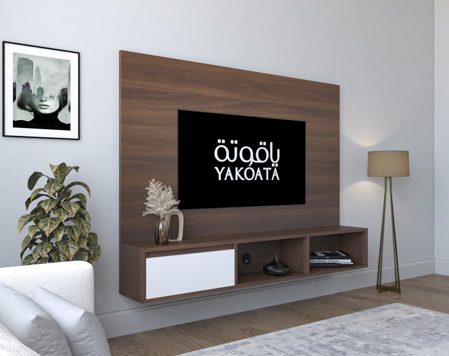 طاولة تلفزيون معلقة خشب لون بني