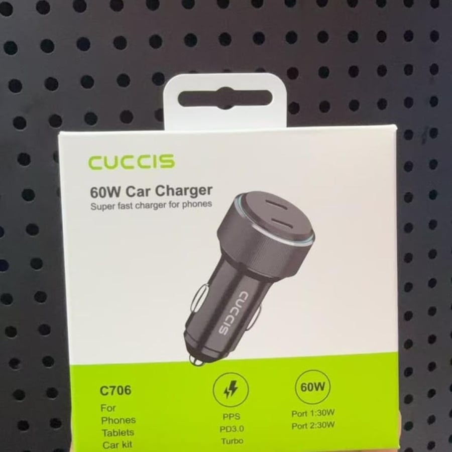 شاحن سيارة ذكي سريع بقوة 60W من CUCCIS بمنفذين تايب سي