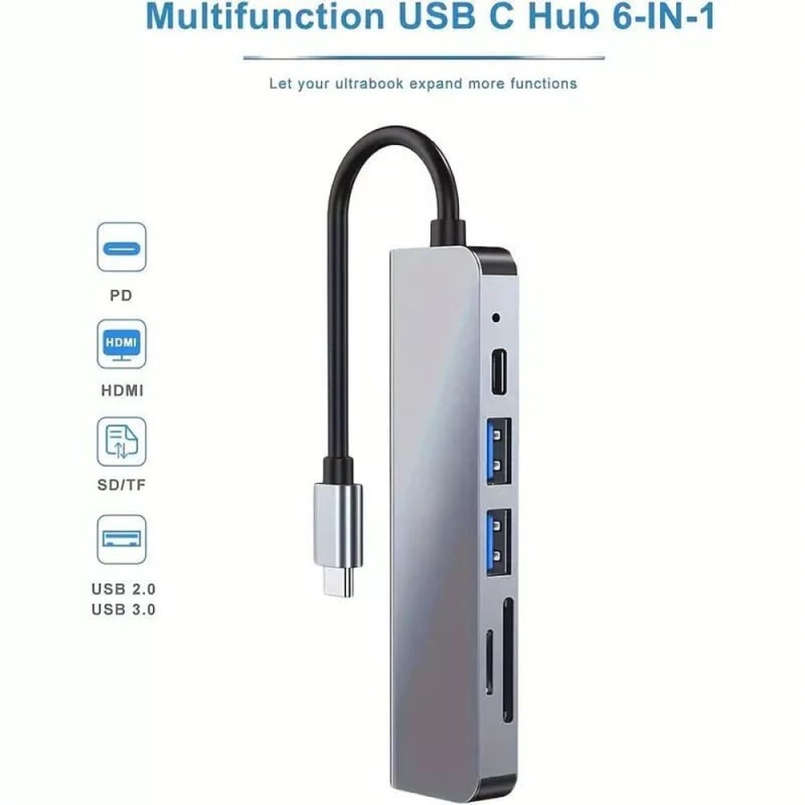 وصلةVerilux متعدد المنافذ 6 في 1 منفذ تايب سي HDMI و USB