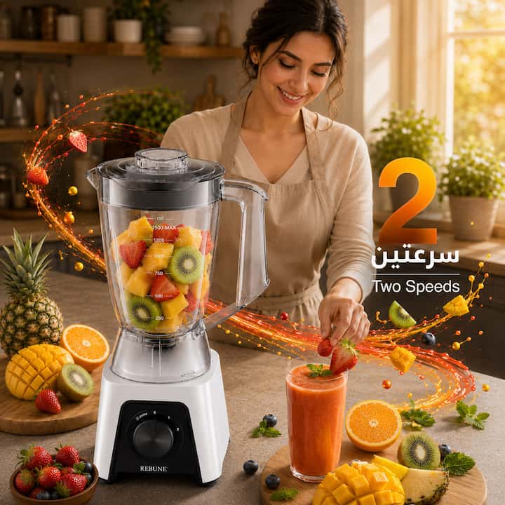 خلاط عصيرات كهربائي بسرعتين لتحضير المشروبات والخلطات