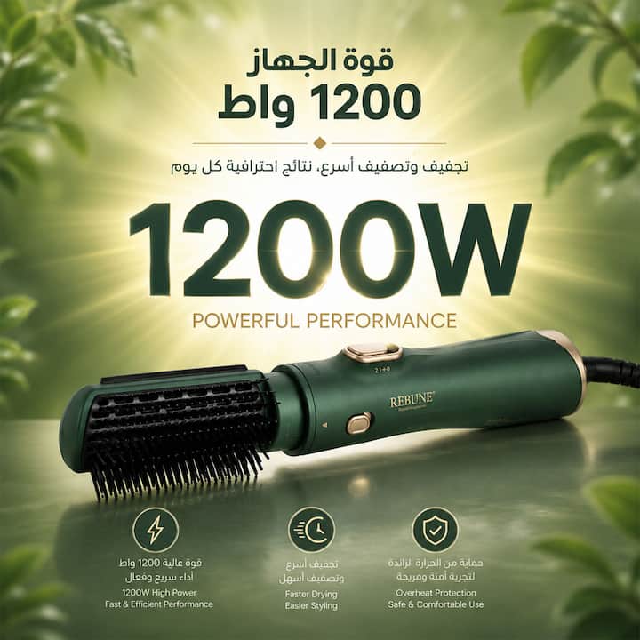 استشوار شعر ريبون بفرشاة مدمجة 1200 واط بتصميم عملي للاستخدام اليومي