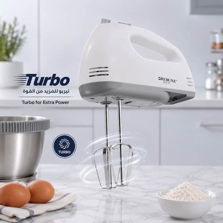 مضرب بيض كهربائي مع خاصية Turbo لأداء أسرع وأكثر قوة