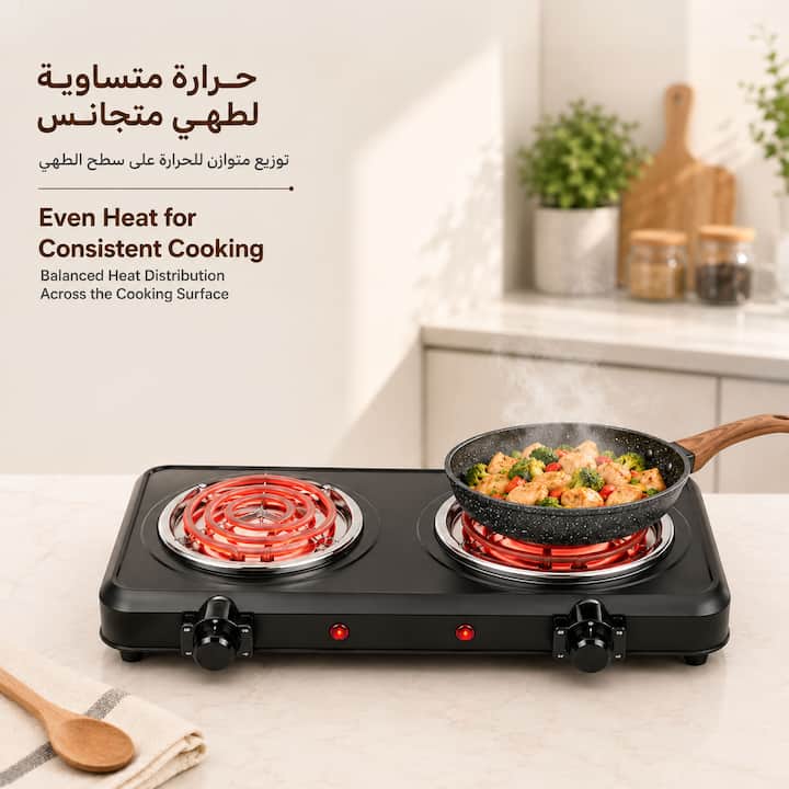 كهربائي مزدوج بتوزيع متوازن للحرارة لطهي الطعام بشكل متجانس
