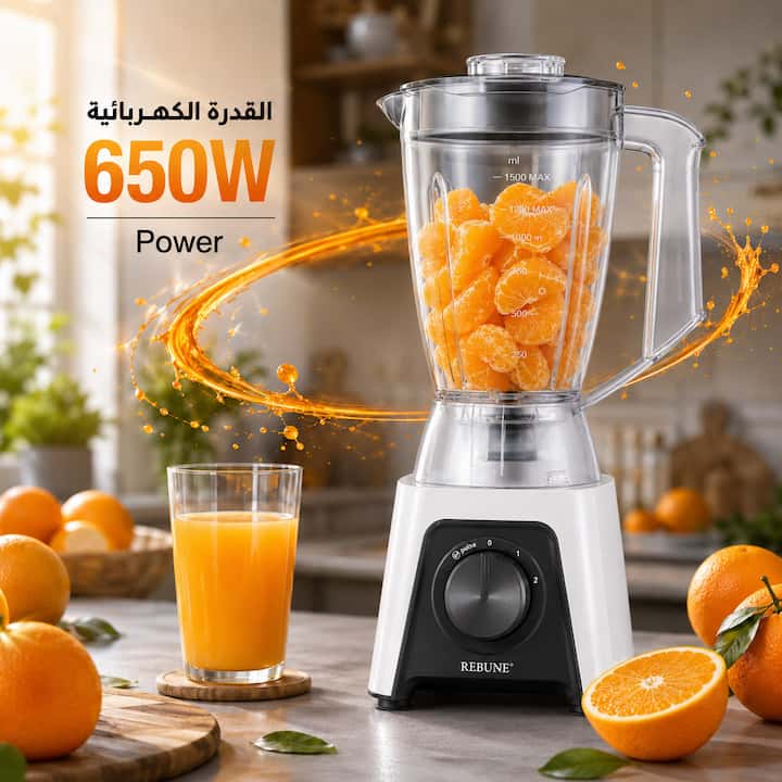 خلاط كهربائي 650 واط لتحضير العصائر الطازجة بسرعة