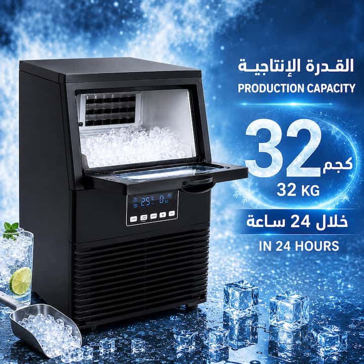 الة صنع الثلج انتاج يومي 32 كجم وبتقنيات تبريد احترافية