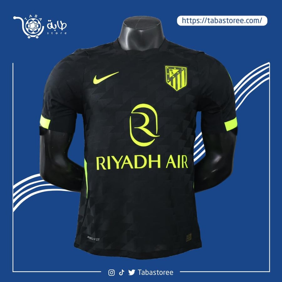 تيشيرت أتلتيكو مدريد احتياطي أسود نيون أخضر شعار Riyadh Air نايك 2027