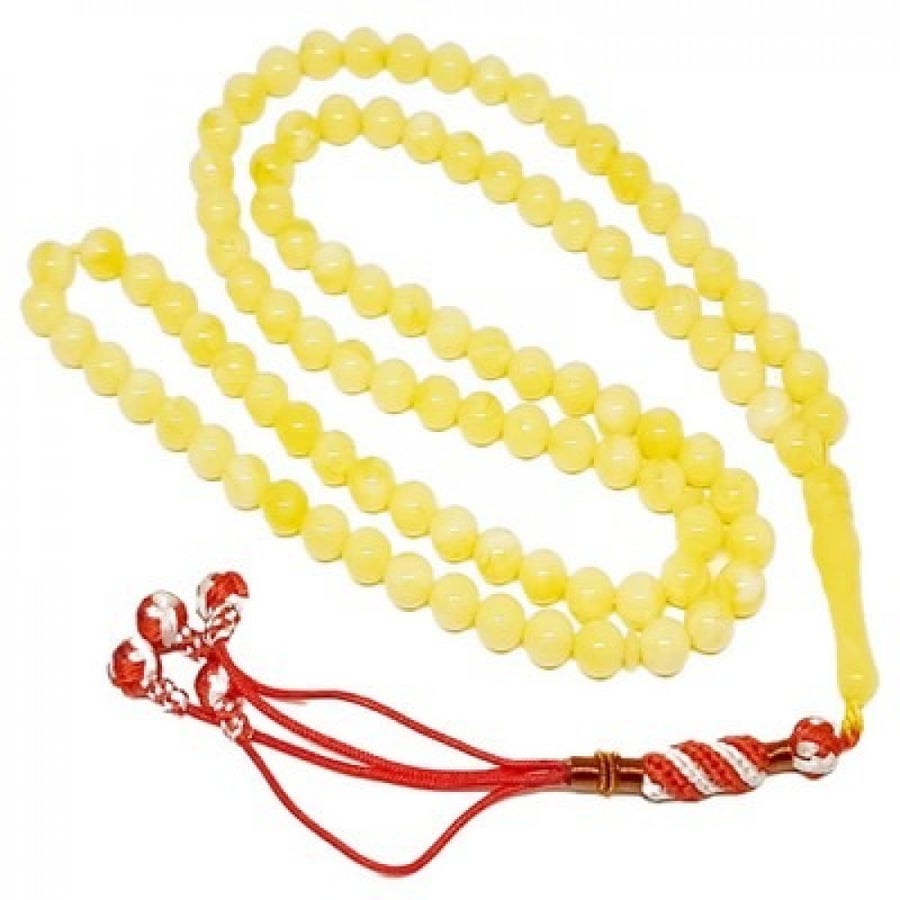 Amber yellow clay prayer beads, 66 beads
