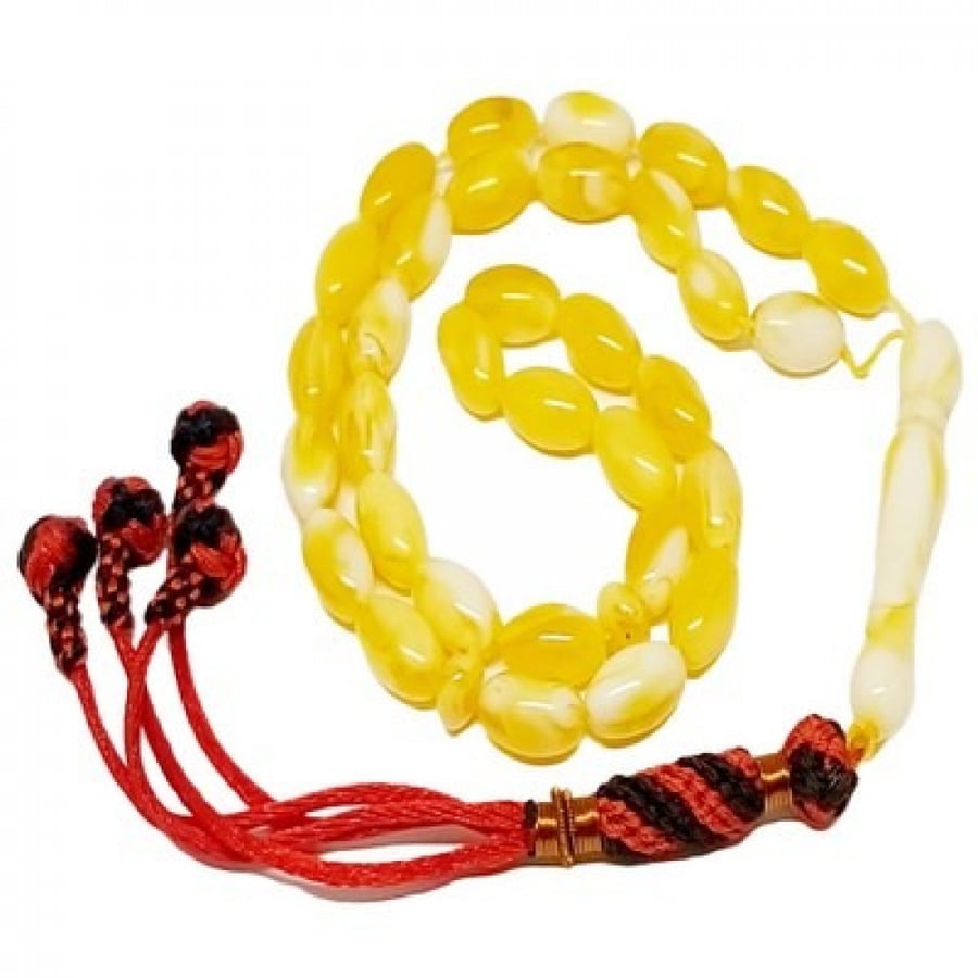 White and yellow gradated amber clay prayer beads